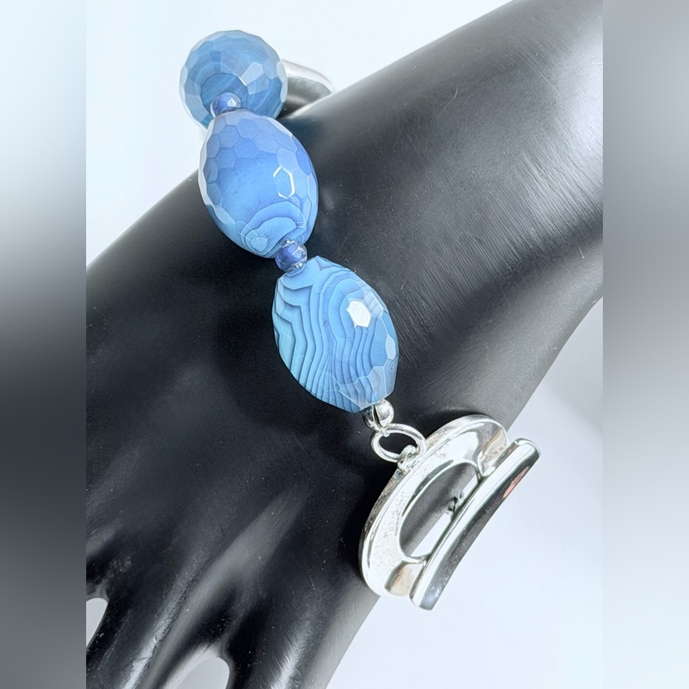 Vintage RARE HTF Robert Lee Morris Sterling Faceted Blue Stone Toggle Bracelet - Picture 6 of 16